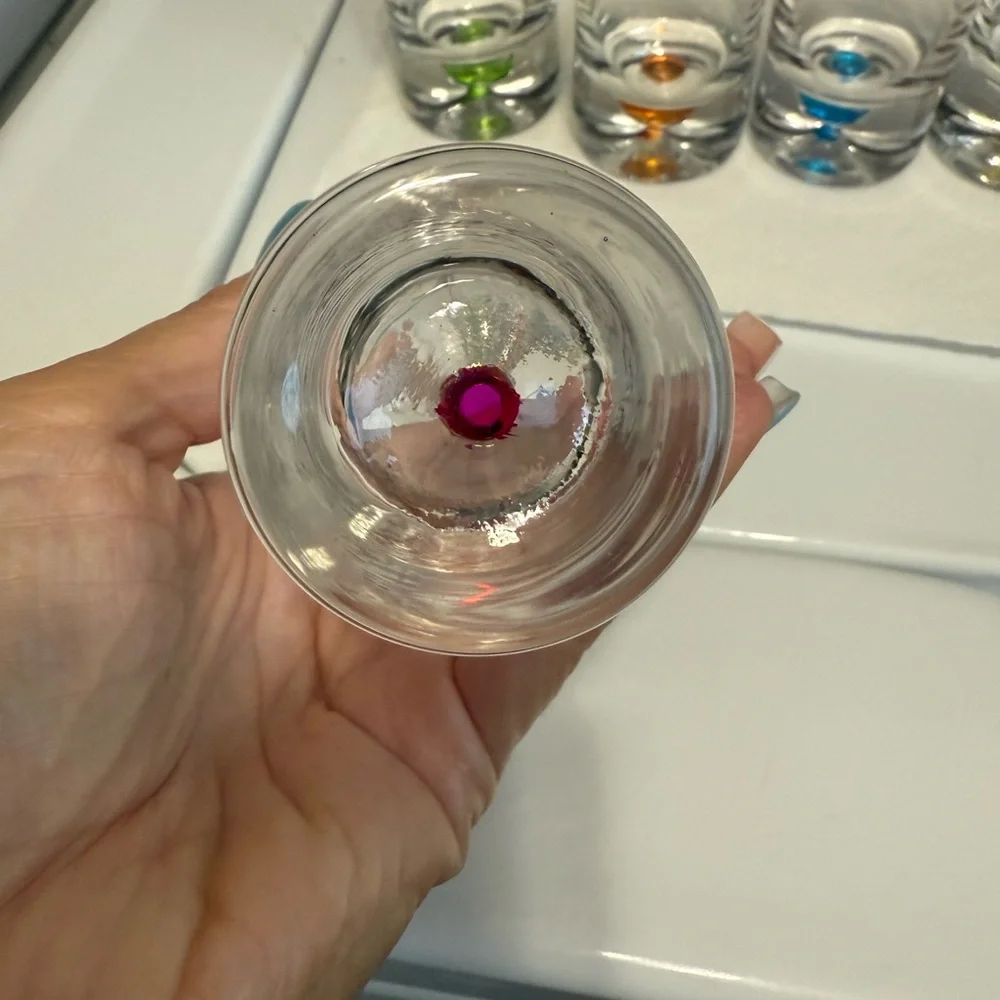 Carnival Cruise Set of 8 Clear Shot Glasses with Colorful Base